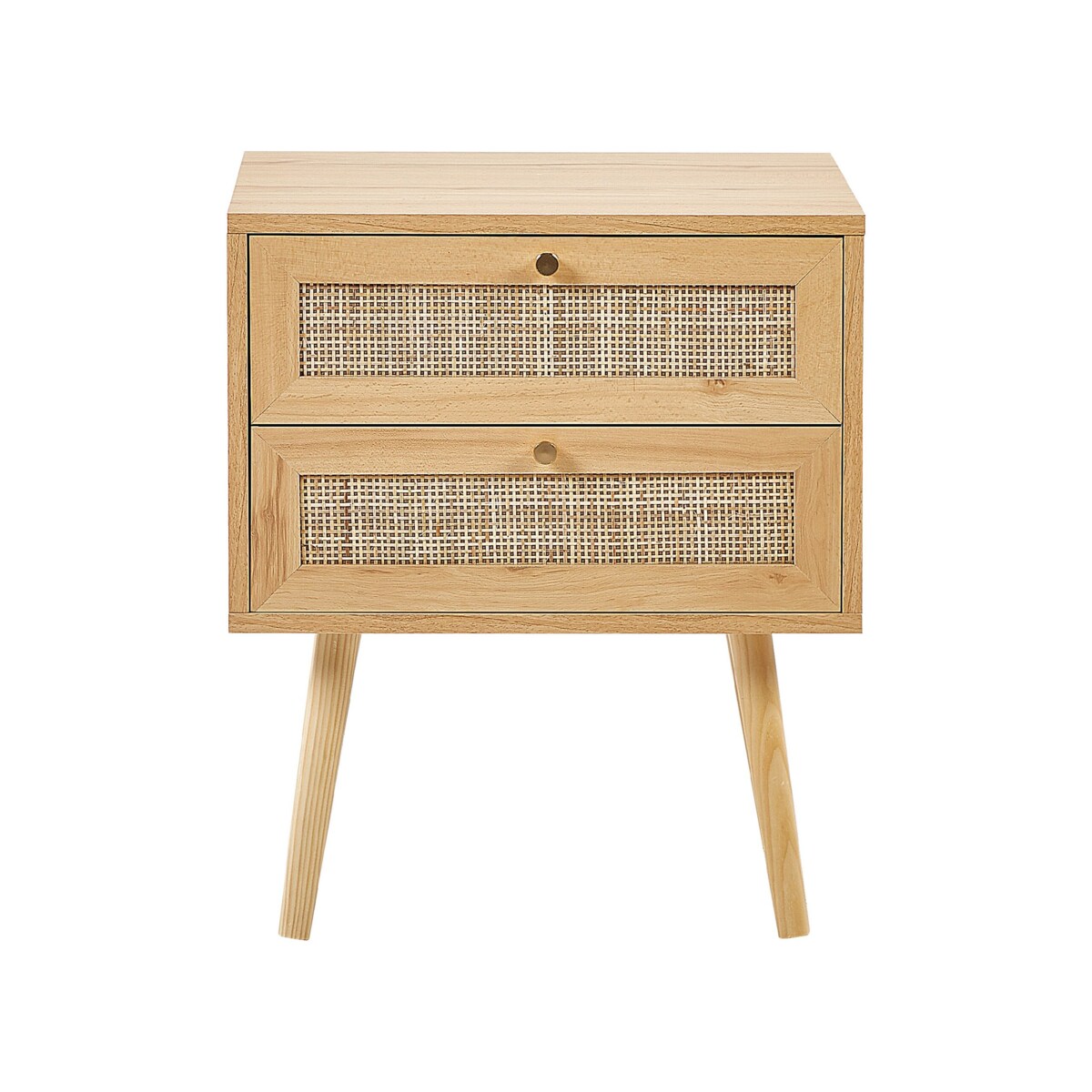 Szafka nocna 2 szuflady fronty rattanowe jasne drewno PEROTE