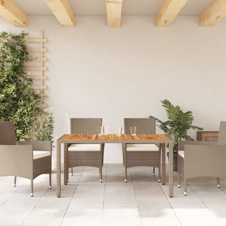 vidaXL Stół ogrodowy, beżowy 150x90x75 cm, rattan PE i drewno akacjowe