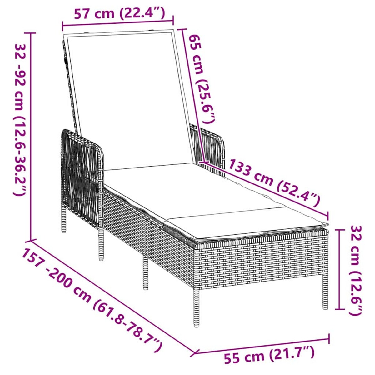vidaXL Leżak z poduszką 1-osoba Jasnoszary 157 x 55 x 92cm polirattan