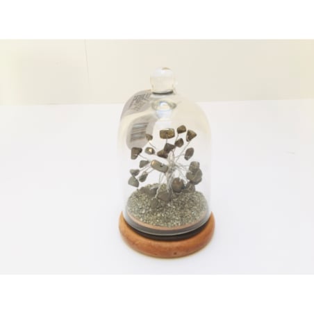 Drzewko KAMIENI z PIRYTU amulet talizman na szczęście w Szklanej Kopule box