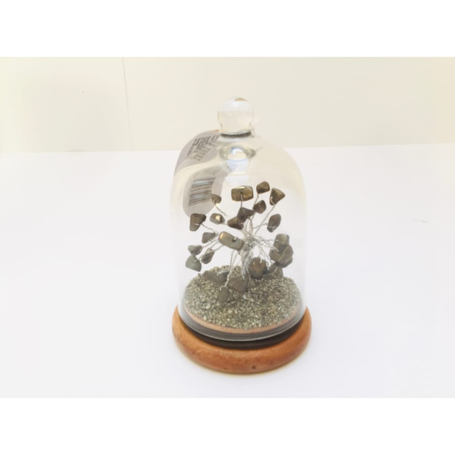 Drzewko KAMIENI z PIRYTU amulet talizman na szczęście w Szklanej Kopule box