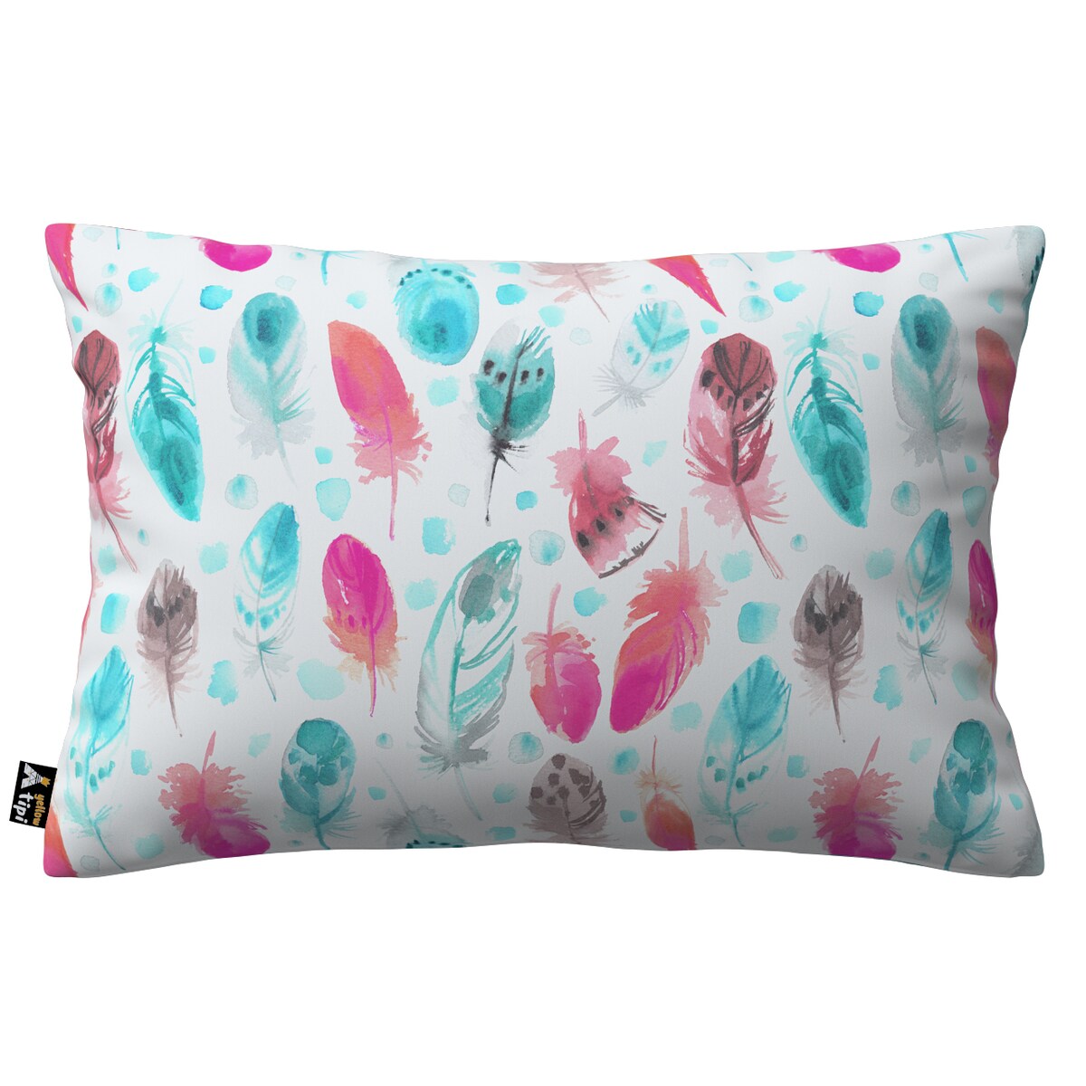 Poszewka Milly prostokątna 60x40 różowe i turkusowe piórka
