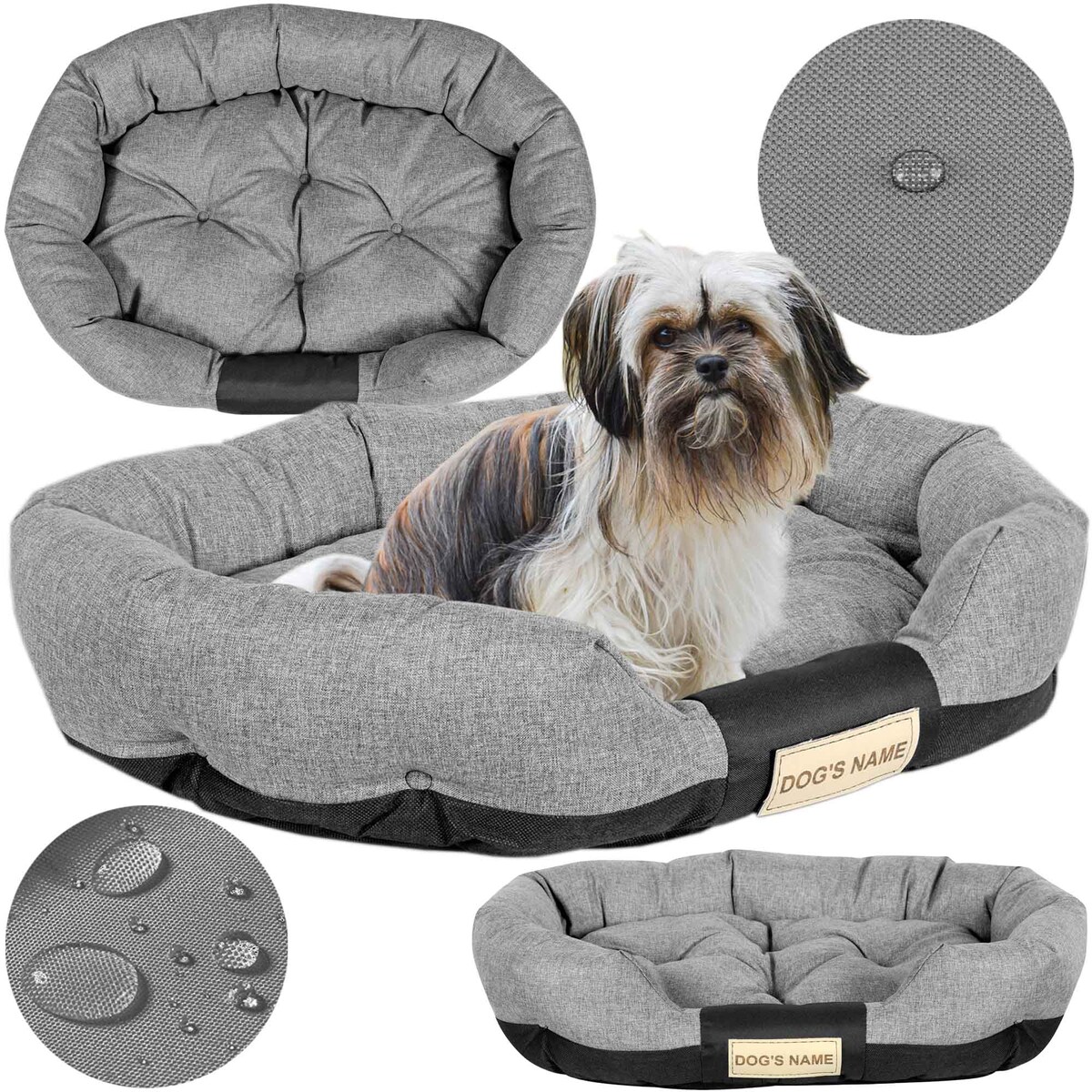 Legowisko Dla Psa 115X95 Cm Z Miejscem Na Imię Wodoodporne Owalne Wygodne Szare