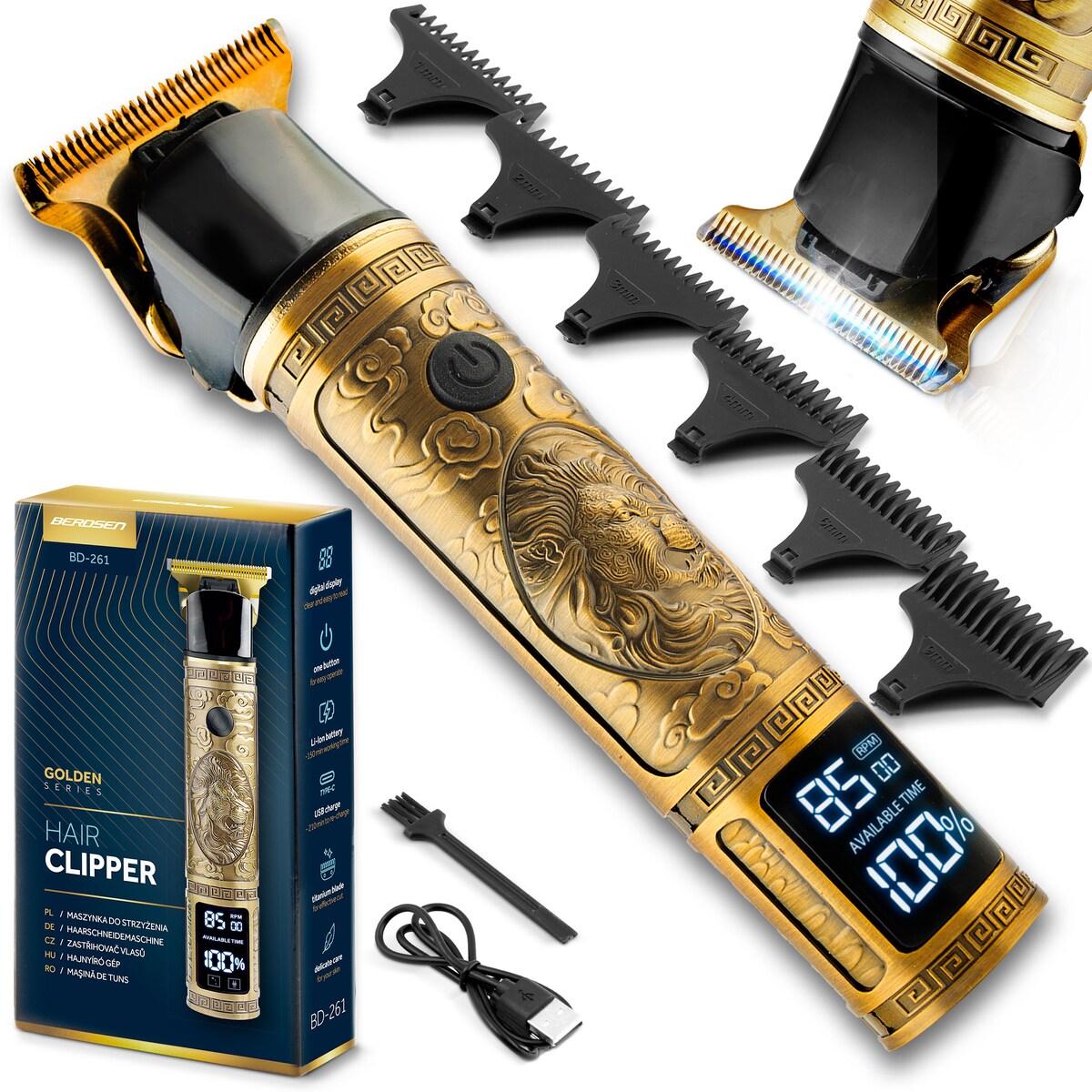 Maszynka do strzyżenia włosów brody Berdsen BD-261 złota Lew