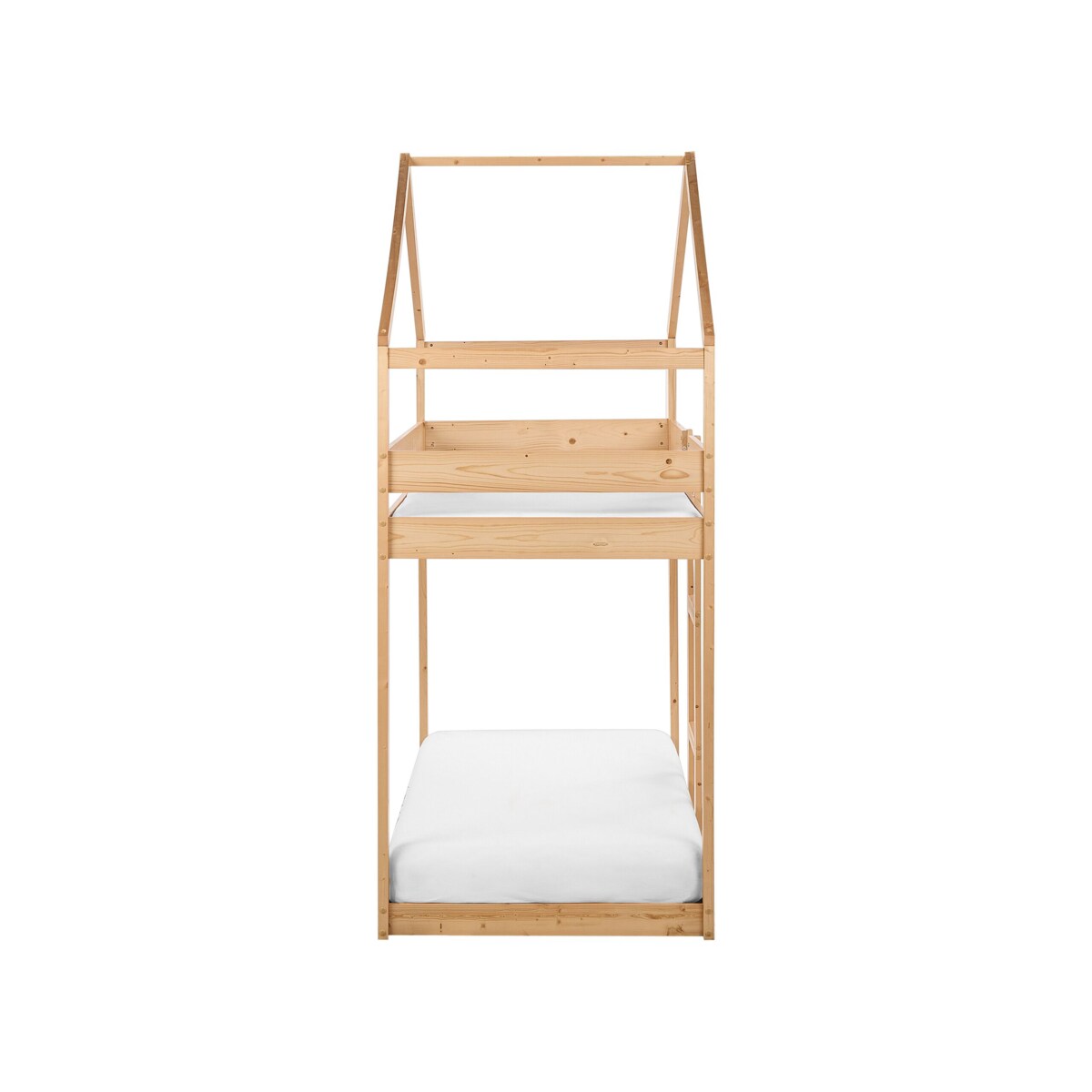 Łóżko piętrowe dziecięce domek drewniane 90 x 200 cm jasne LABATUT