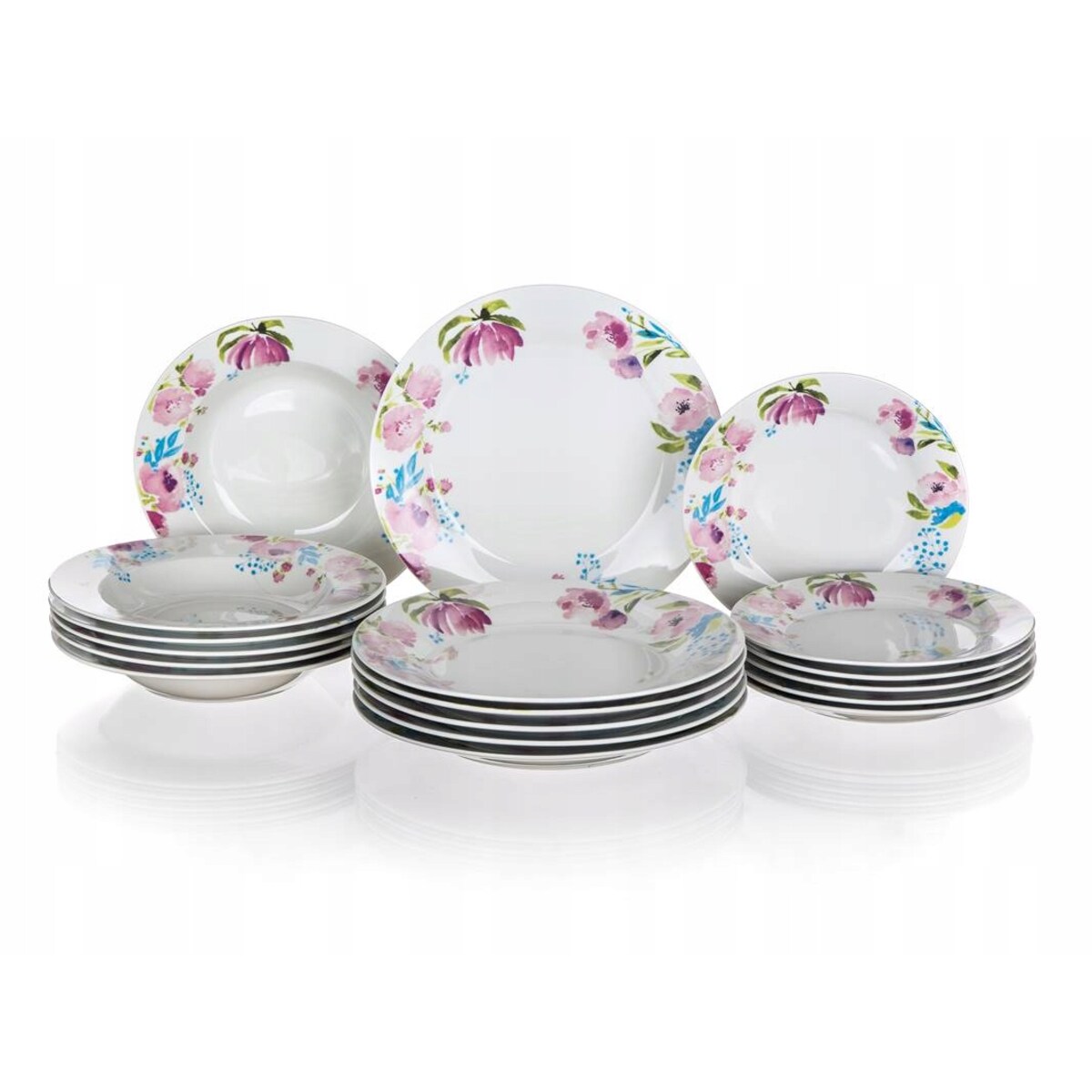 TALERZE OBIADOWE BANQUET kwiaty okrągłe jadalnia na prezent jedzenie 18elem