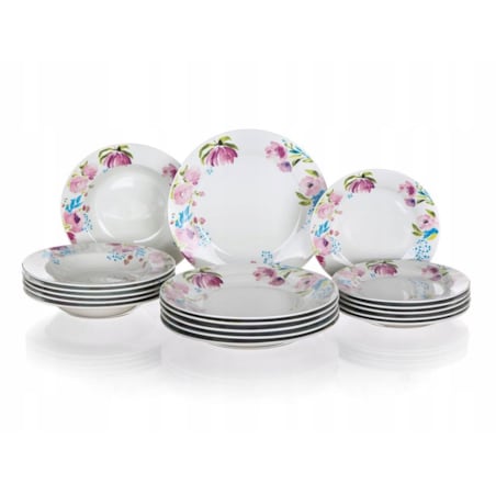 TALERZE OBIADOWE BANQUET kwiaty okrągłe jadalnia na prezent jedzenie 18elem