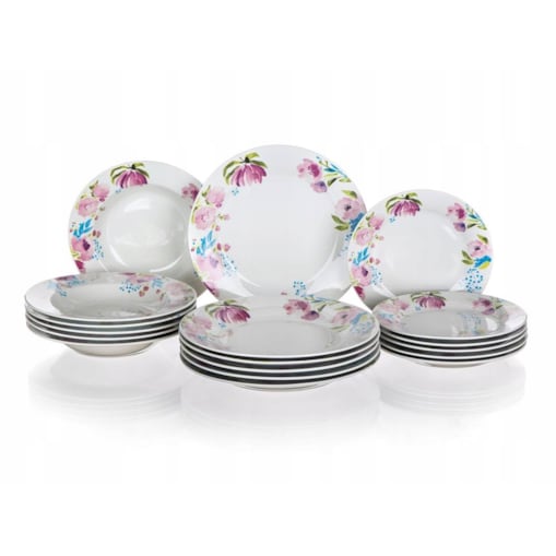 TALERZE OBIADOWE BANQUET kwiaty okrągłe jadalnia na prezent jedzenie 18elem