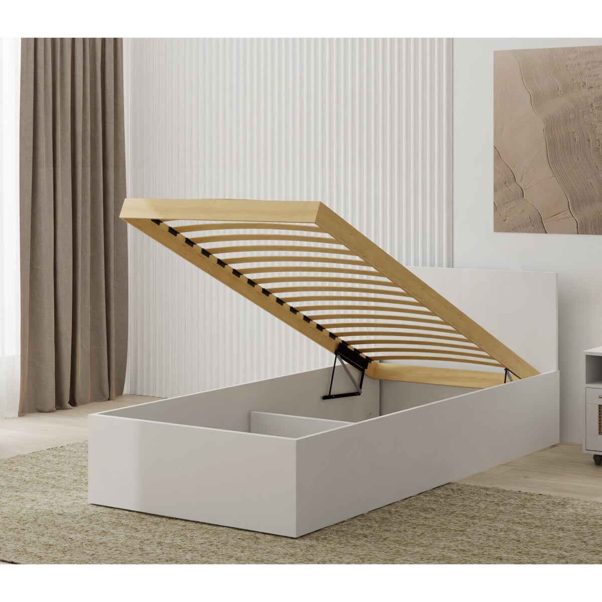 Łóżko jednoosobowe ALDO 90x200 z materacem - biały mat