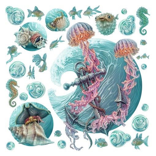 Zestaw naklejek na ścianę, Świat meduzy, 130cm