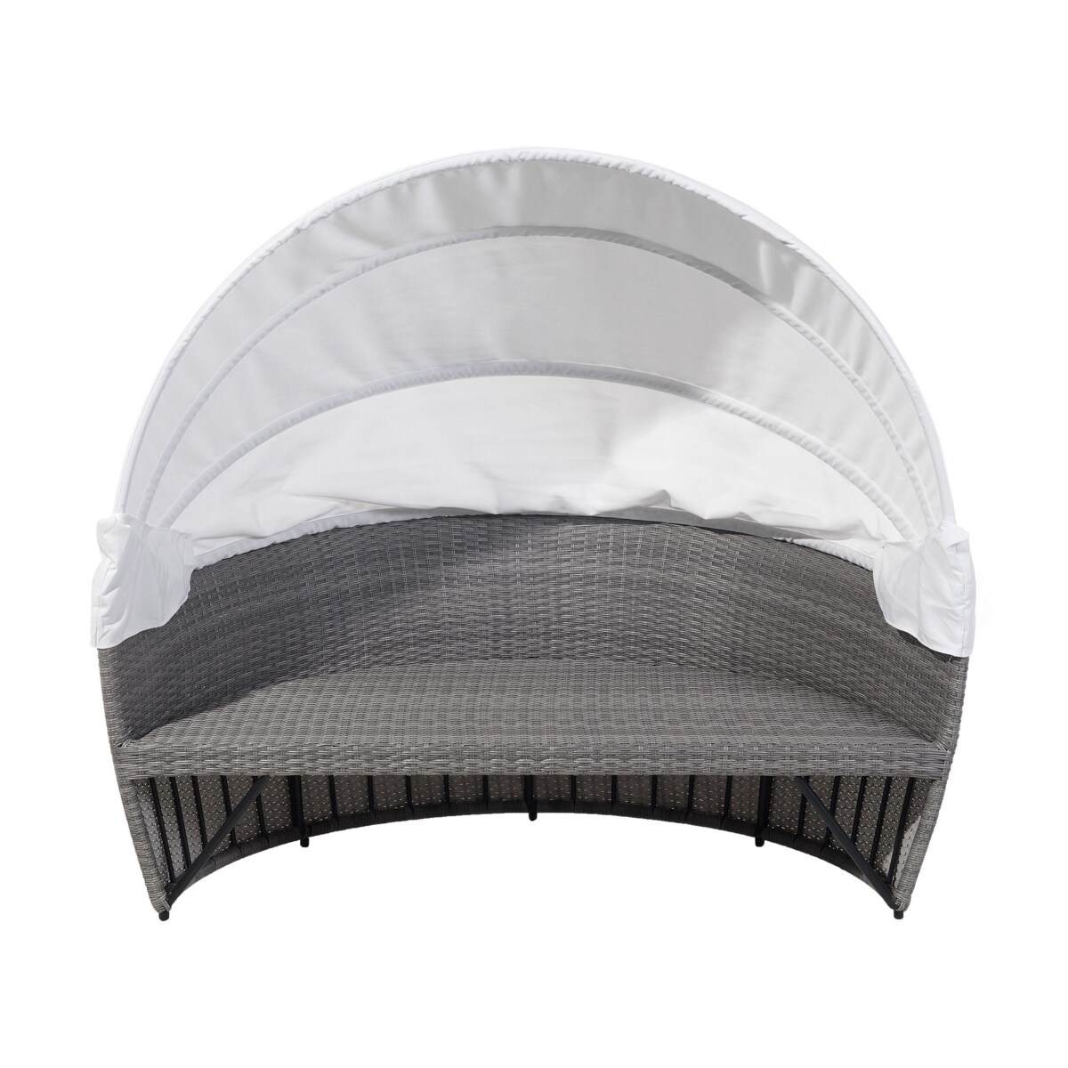 Kosz ogrodowy z technorattanu z pufem szaro-biały SYLT LUX