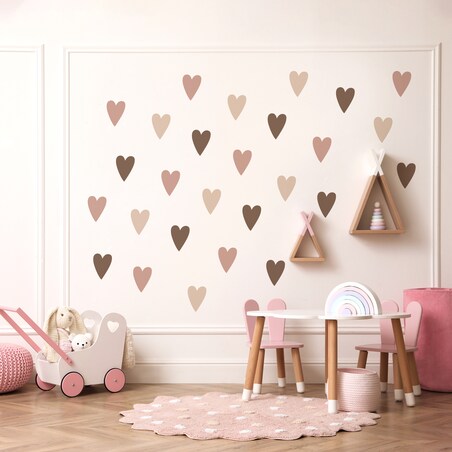 Naklejki Na Ścianę Dla Dzieci Beżowe Pastelowe SERDUSZKA Serca ZESTAW