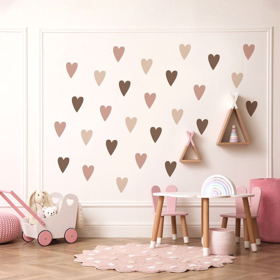 Naklejki Na Ścianę Dla Dzieci Beżowe Pastelowe SERDUSZKA Serca ZESTAW