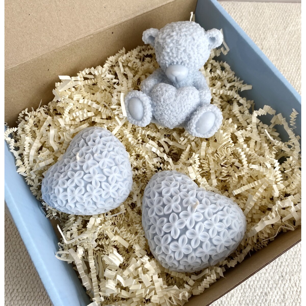 Zestaw prezentowy miś misiu, serca "Baby Teddy Bear " świece ekologiczne sojowe- pudełko prezentowe