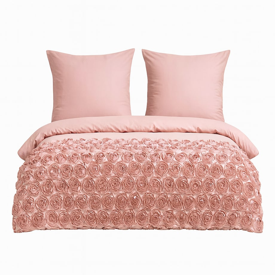 komplet pościeli "bella rosa" z aplikacją 3d róże mikrofibra 200x220 | róż