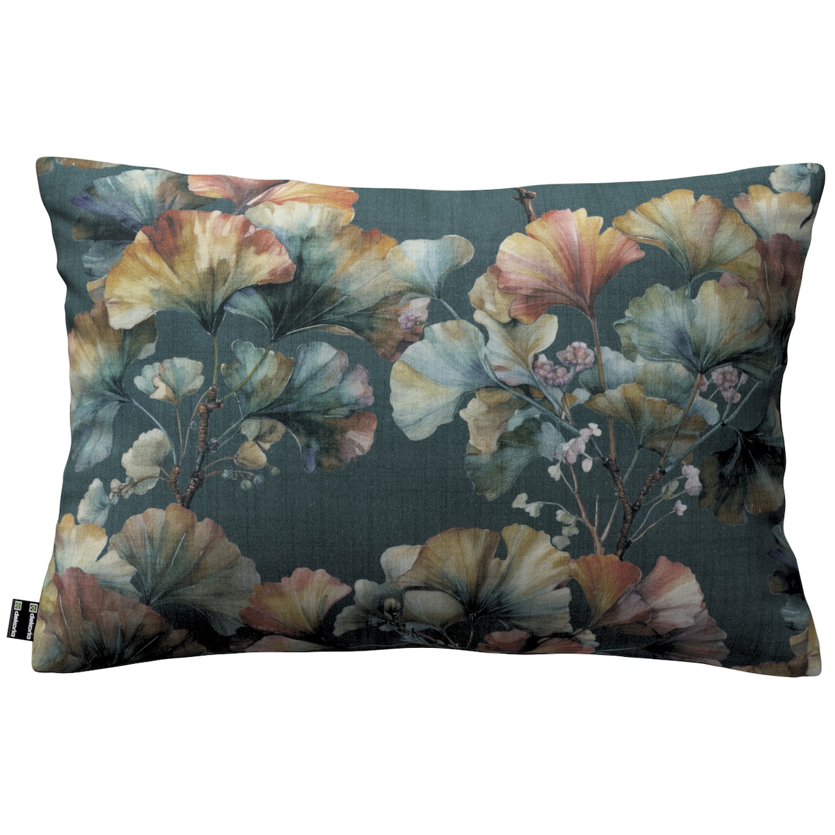 Poszewka Kinga na poduszkę prostokątną 60x40 liście miłorzębu na granatowym tle