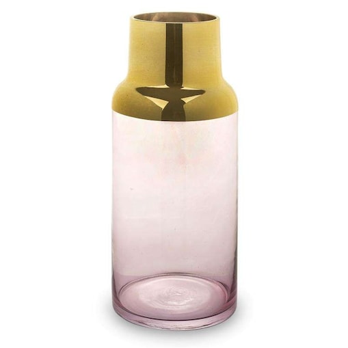 Wazon szklany różowy ze złotem