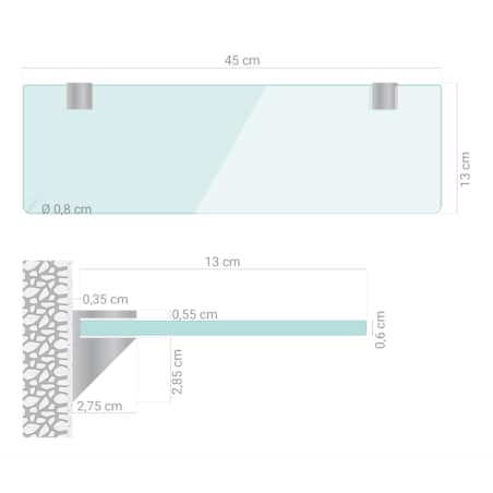 Szklana półka łazienkowa - transparentna - 45x13 cm