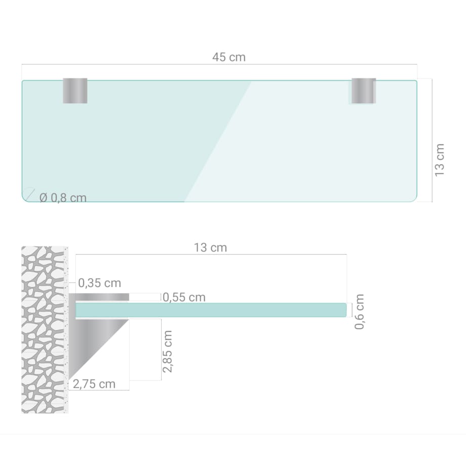 Szklana półka łazienkowa - transparentna - 45x13 cm