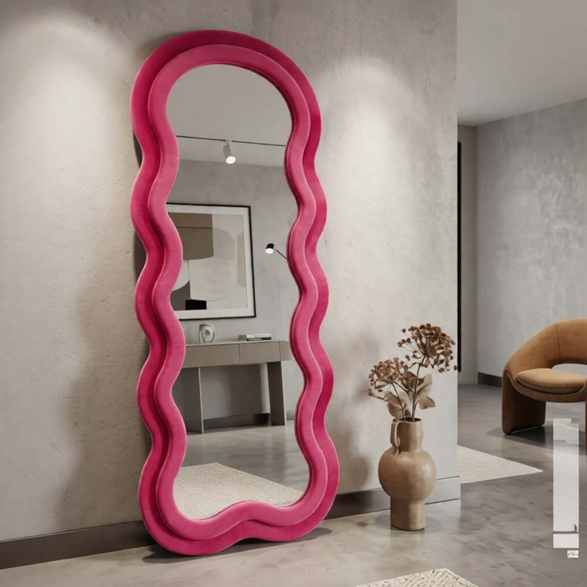 Lustro ścienne Miki Fuchsia, kolor fuksja, płyta MDF i poliester, 60 x 4 x 160 cm, styl glamour, do salonu i przedpokoju, Mauro Ferretti