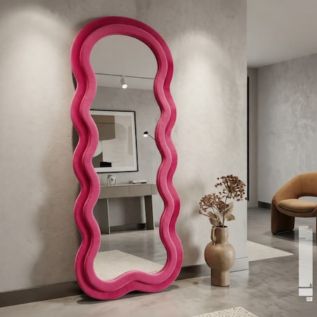 Lustro ścienne Miki Fuchsia, kolor fuksja, płyta MDF i poliester, 60 x 4 x 160 cm, styl glamour, do salonu i przedpokoju, Mauro Ferretti