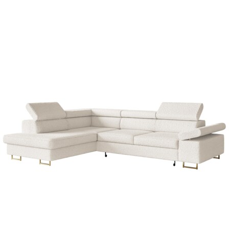 Narożnik ALEX z regulowanymi zagłówkami, lewostronny- tkanina boucle- ecru