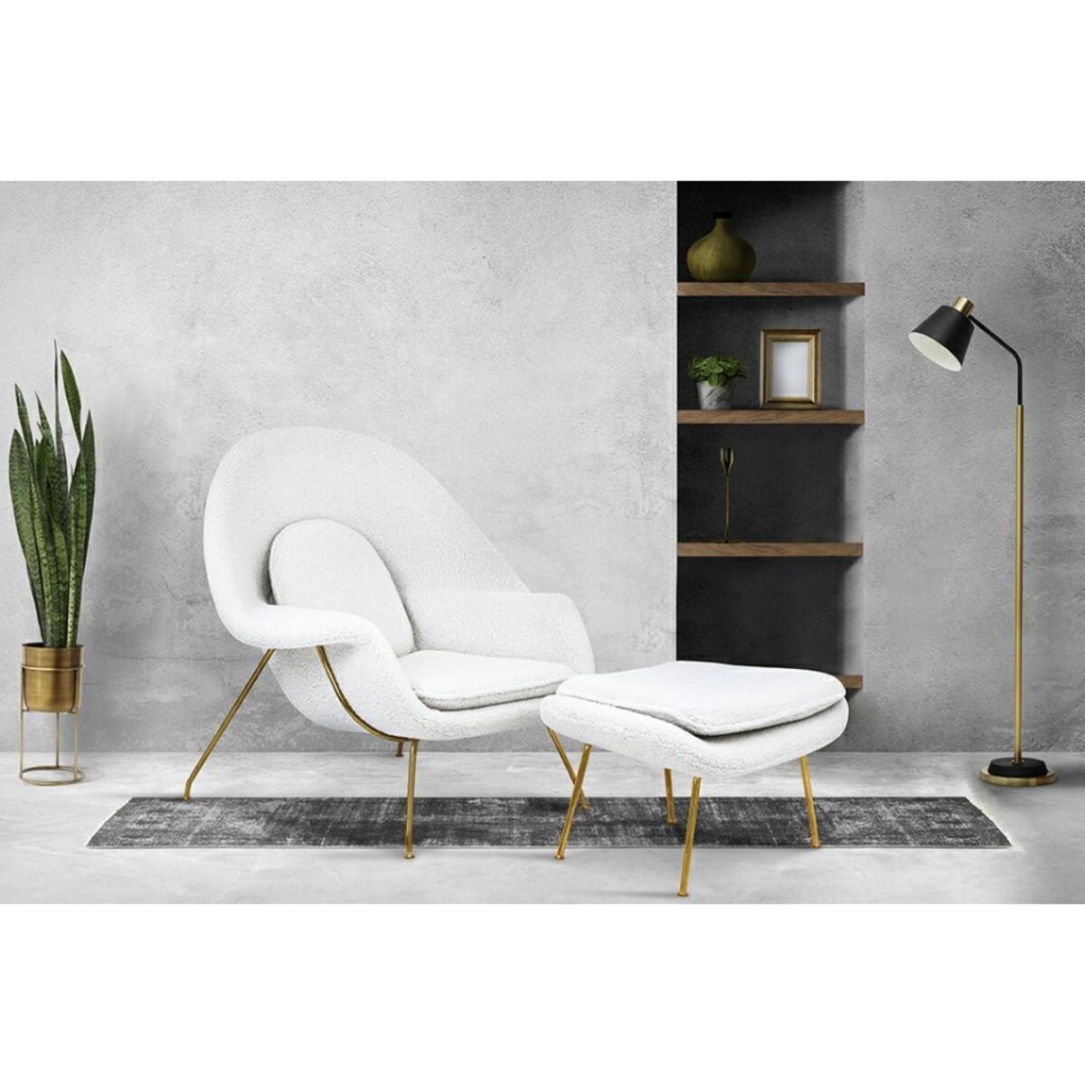 Fotel skandynawski COZY TEDDY JH-C06.WHITE z podnóżkiem biały, King Home