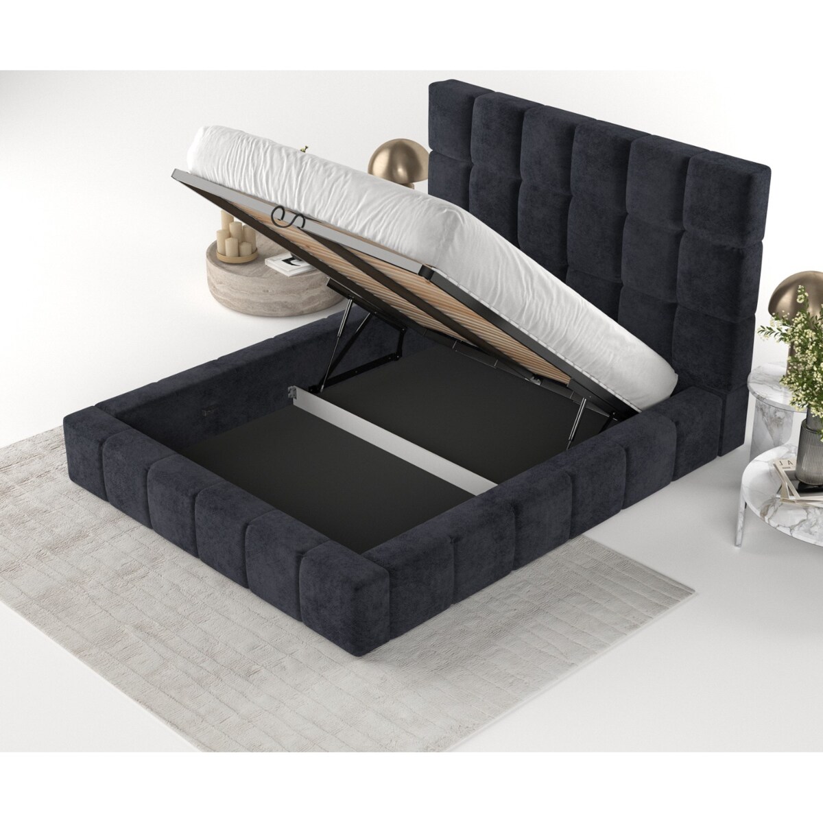 Łóżko tapicerowane SKIATHOS 160x200 z pojemnikiem, Czarny, tkanina Terra NW 99