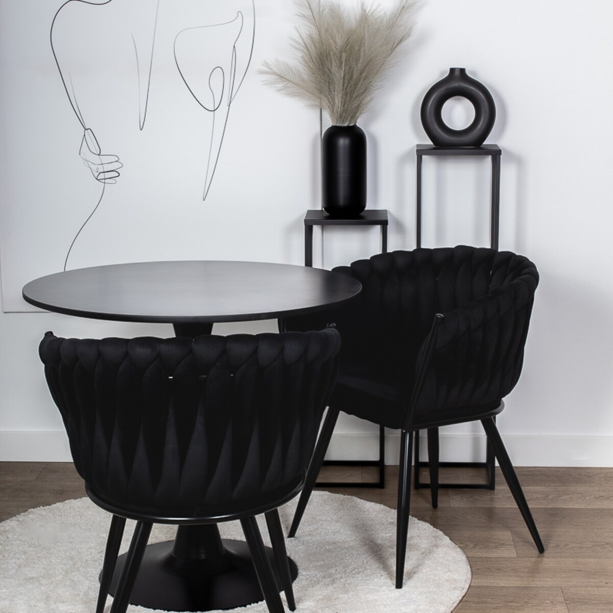 Krzesło tapicerowane do salonu glamour welurowe plecione czarne