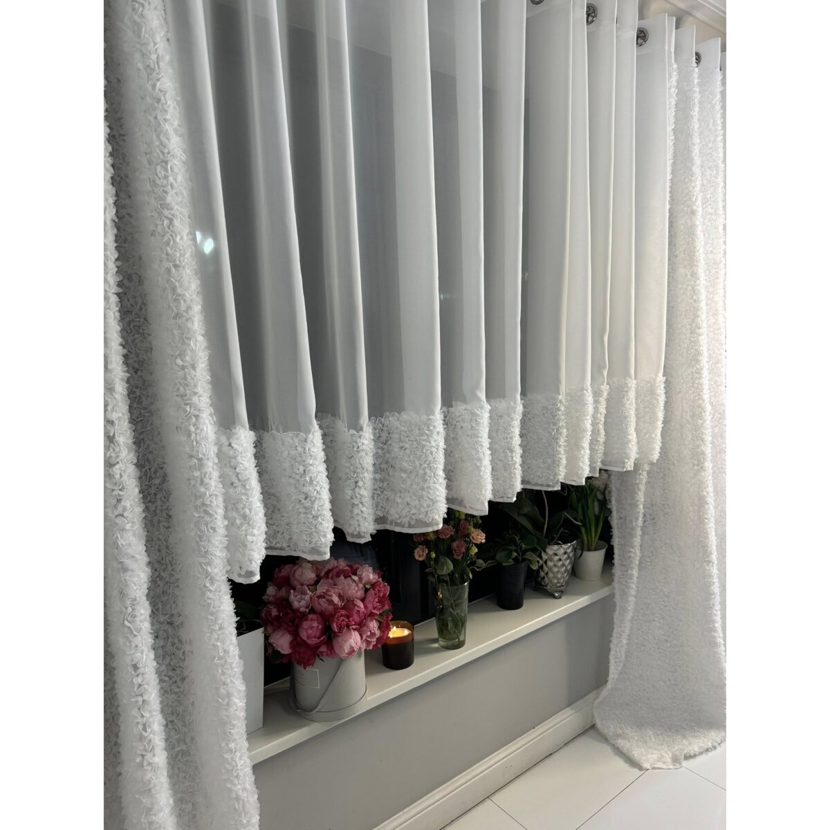 firana "lumiere 3d" z szyfonu biała | 400x160 przelotki