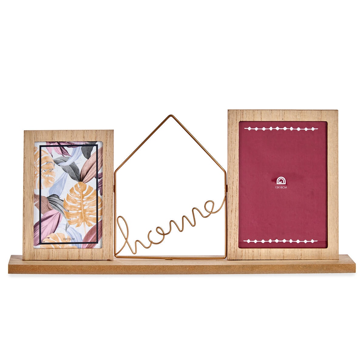 Drewniana ramka na 2 zdjęcia z ozdobnym napisem HOME, 46 x 6 x 21,5 cm