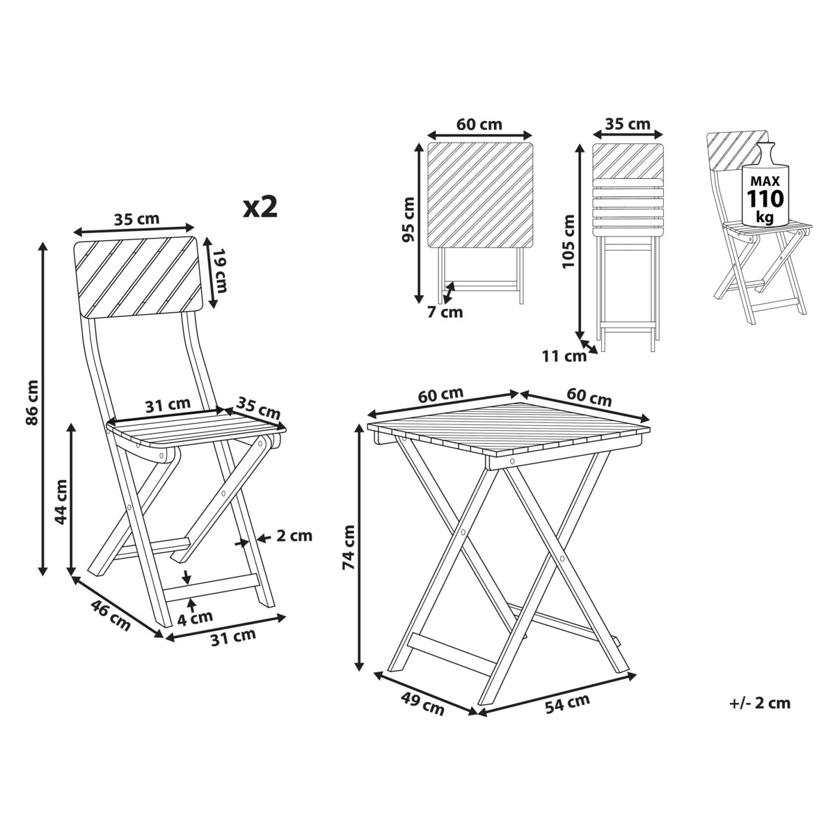 Zestaw mebli balkonowych Drewno Ciemne drewno ARDORE