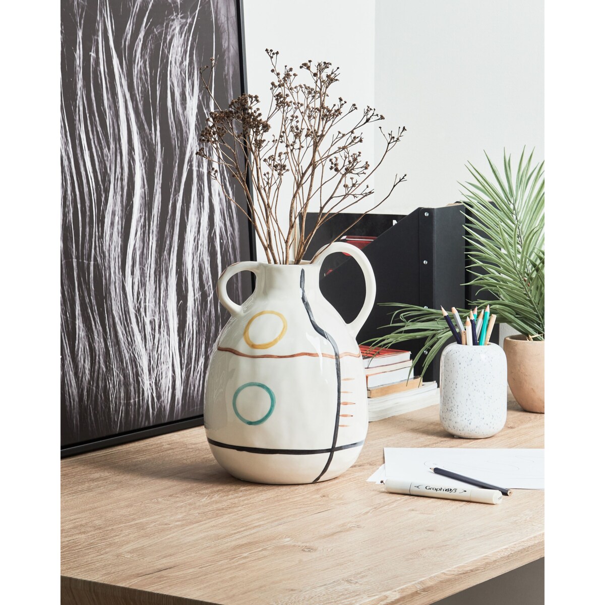 Kamionka Wazon na kwiaty 28 cm Biały Kolorowy DORY