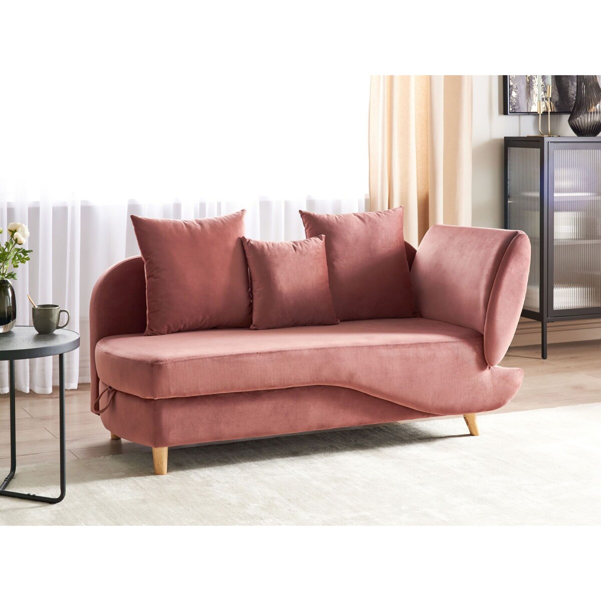 Szezlong welurowy z pojemnikiem prawostronny różowy MERI II