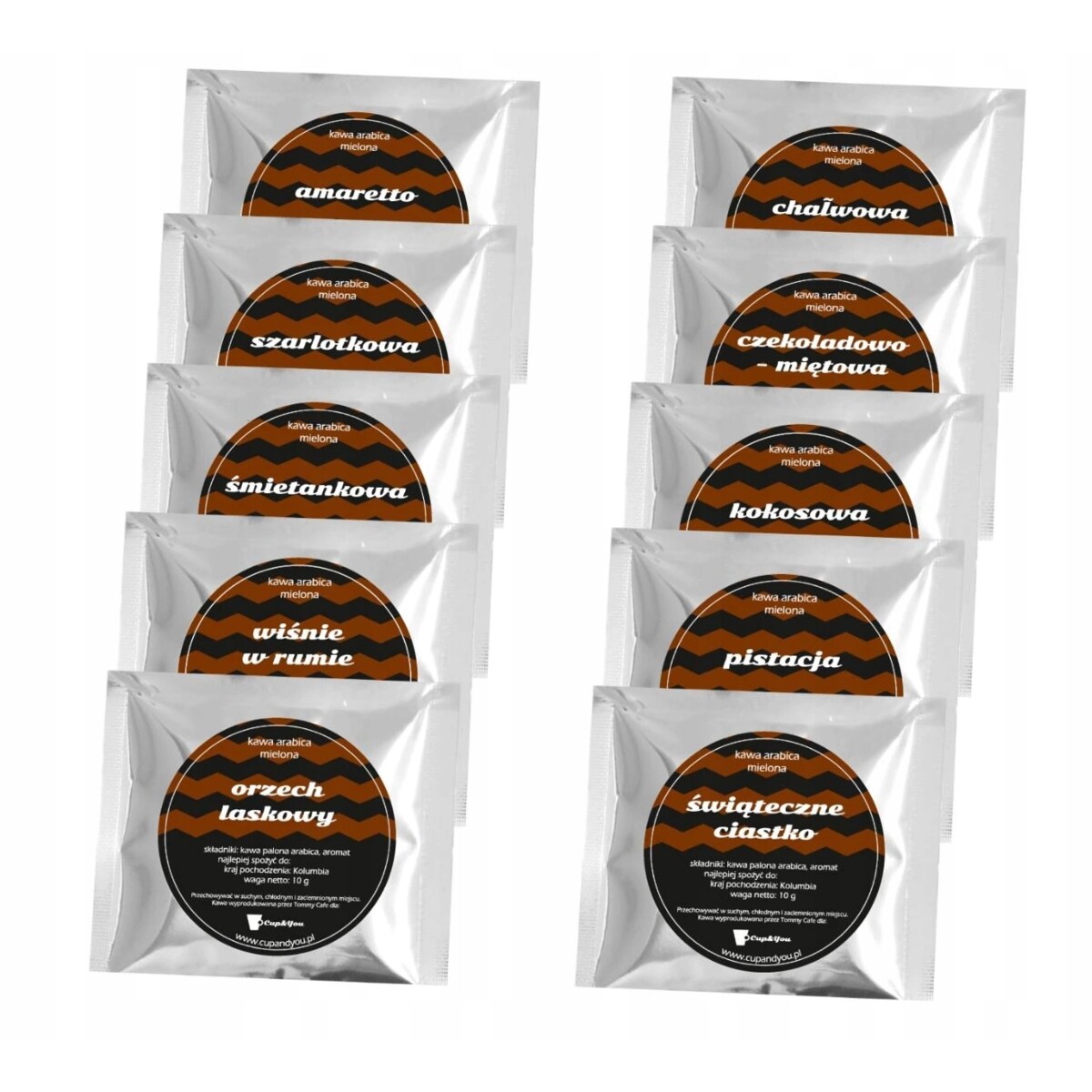 Zestaw kaw aromatyzowanych mielonych HAPPY EASTER mix 10 smaków - prezent upominek box paczka na Wielkanoc Zajączka dla kobiety faceta