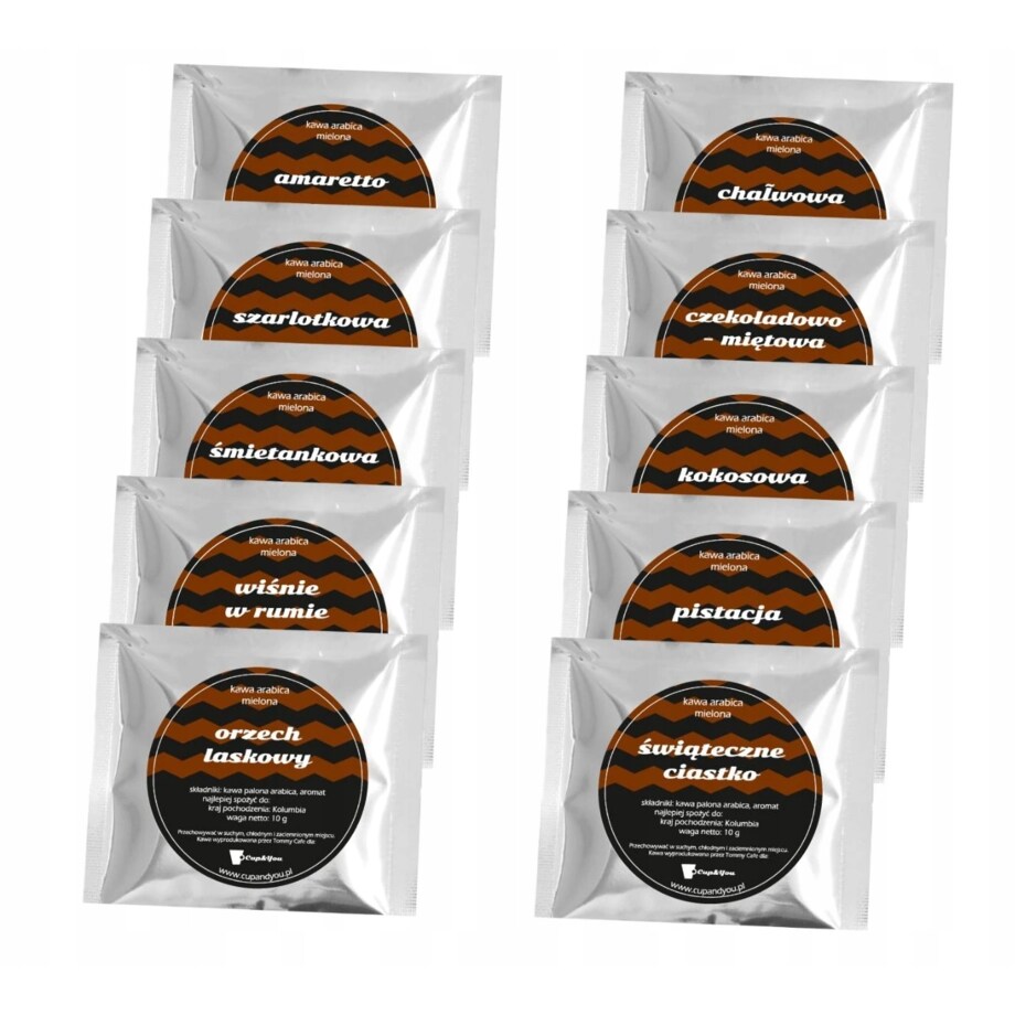 Zestaw kaw aromatyzowanych mielonych HAPPY EASTER mix 10 smaków - prezent upominek box paczka na Wielkanoc Zajączka dla kobiety faceta
