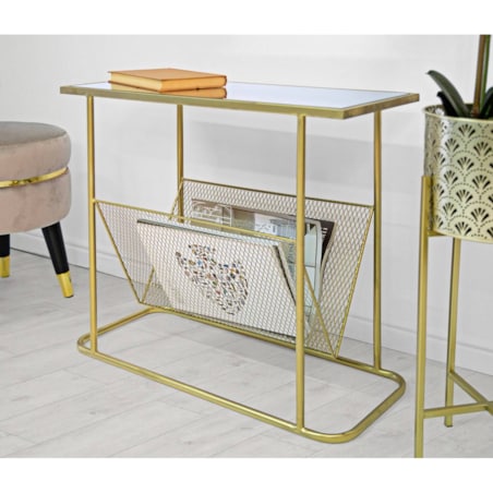 Stolik z gazetnikiem w stylu glamour, wys. 54 cm