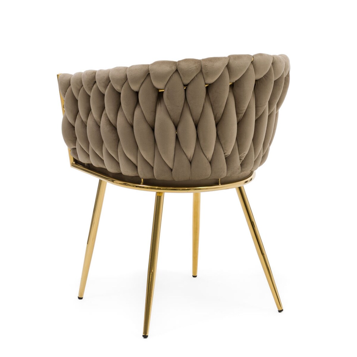 KRZESŁO DO JADALNI TAPICEROWANE PLECIONE OPARCIE ROSA GOLD COFFEE WELUROWE