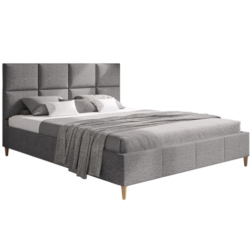 Łóżko sypialniane 160x200 LUXO 1, drewniane nogi, tkanina plecionka - szare
