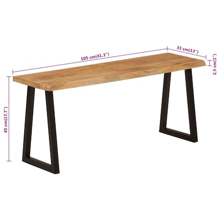 vidaXL Ławka z naturalną krawędzią drewna, 105 cm, drewno akacjowe