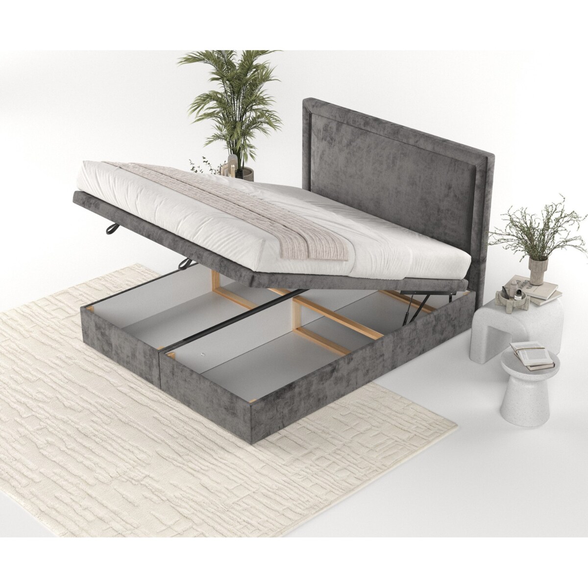 Łóżko tapicerowane SALMA 120x200 z pojemnikiem, Stalowy, tkanina Lotta 16