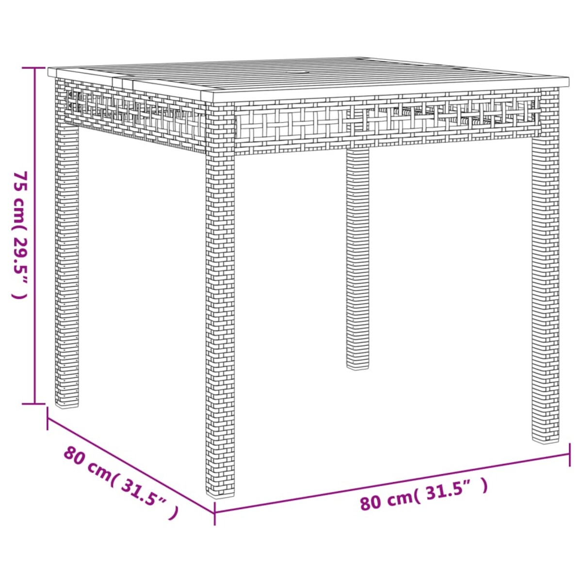 vidaXL Stolik ogrodowy, czarny, 80x80x75 cm, polirattan i akacja