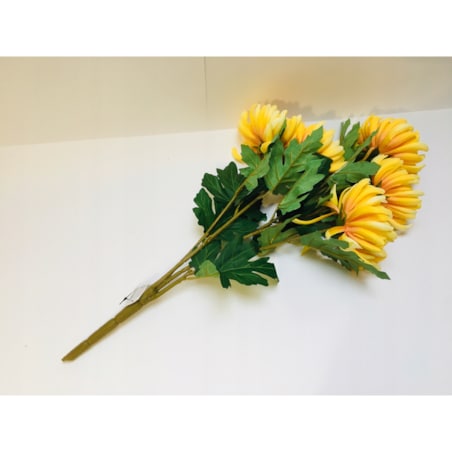 BUKIET DUŻY chryzantemy ŻÓŁTE sztuczne LIŚCIE do flakonu na cmentarz grób