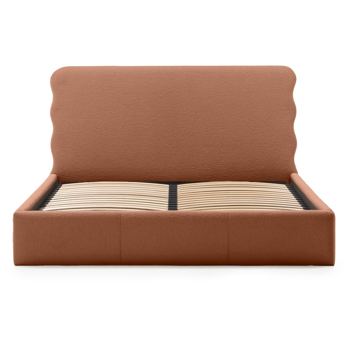 Łóżko tapicerowane 160x200 cm miedziane bouclé Bolga