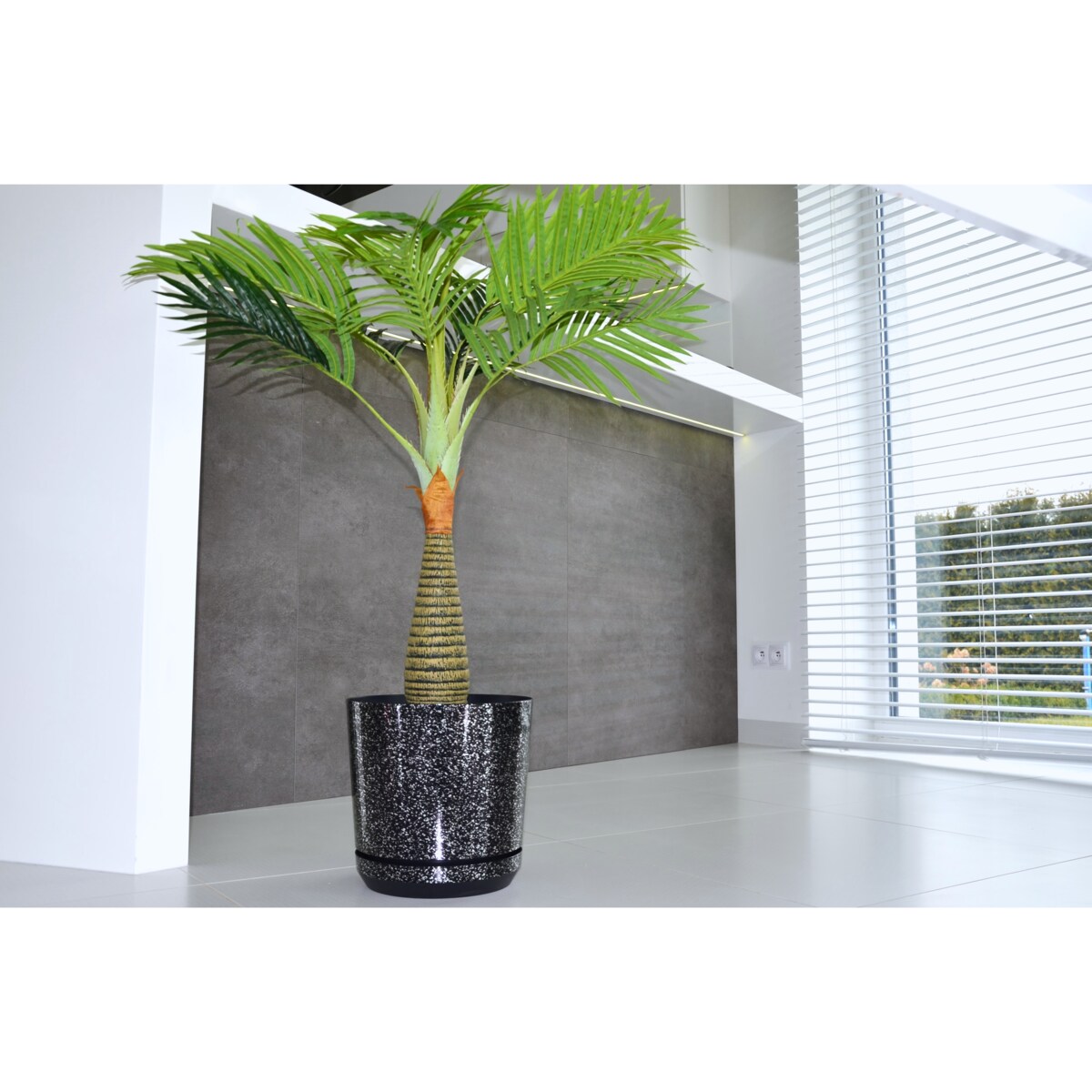 32 cm wzór CZARNY MARMUR Doniczka z podstawką piękne lustrzane drobinki srebrne elementy duża szeroka elegancka