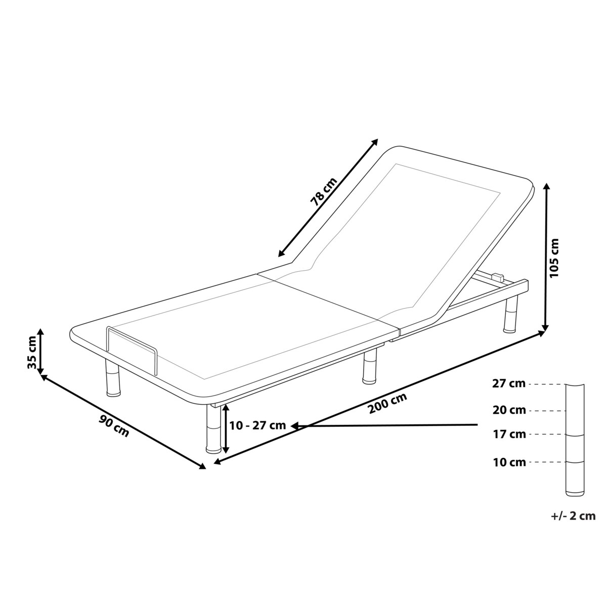 Elektryczny stelaż do łóżka BRUNOY 90 x 200 cm Szary