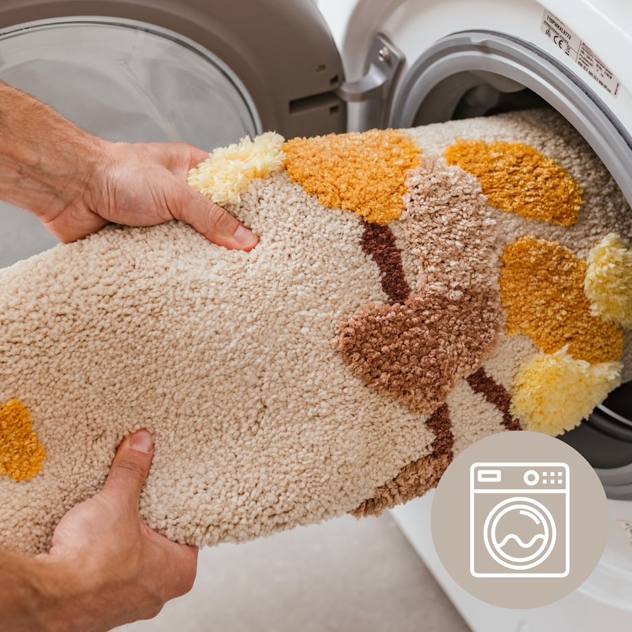 Dywanik łazienkowy Shaggy 3D Gaia 50x80 cm roślinny beżowy