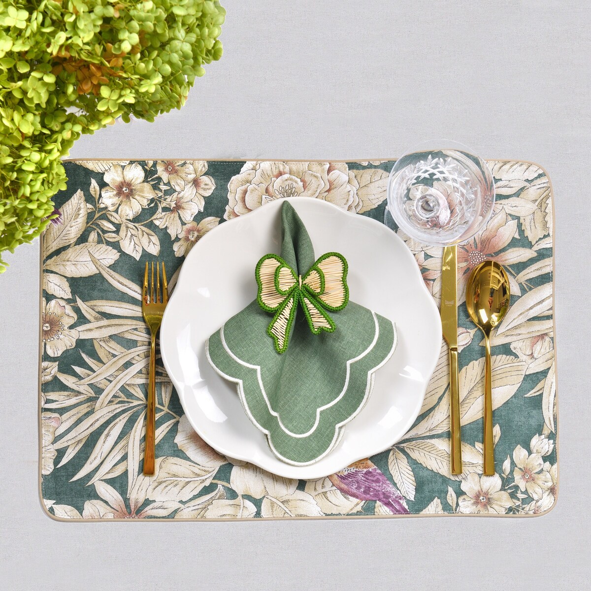 Podkładki dwustronne z motywem liści i ptaków Emerald & Mirha – komplet 4 szt.