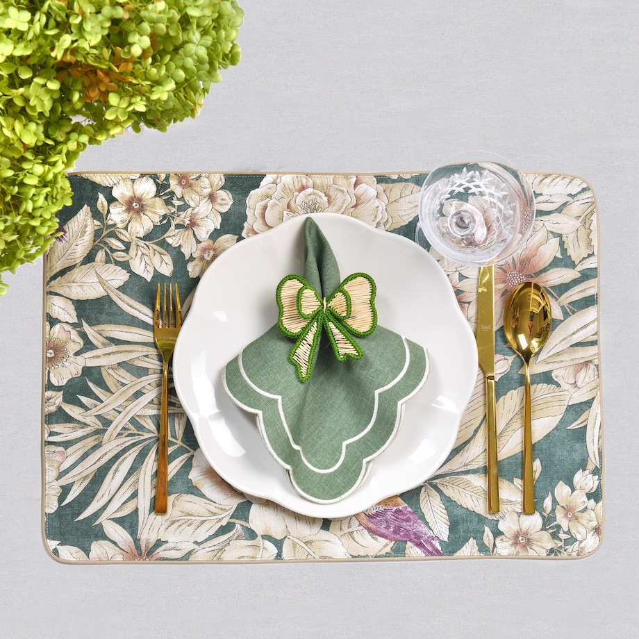 Podkładki dwustronne z motywem liści i ptaków Emerald & Mirha – komplet 4 szt.