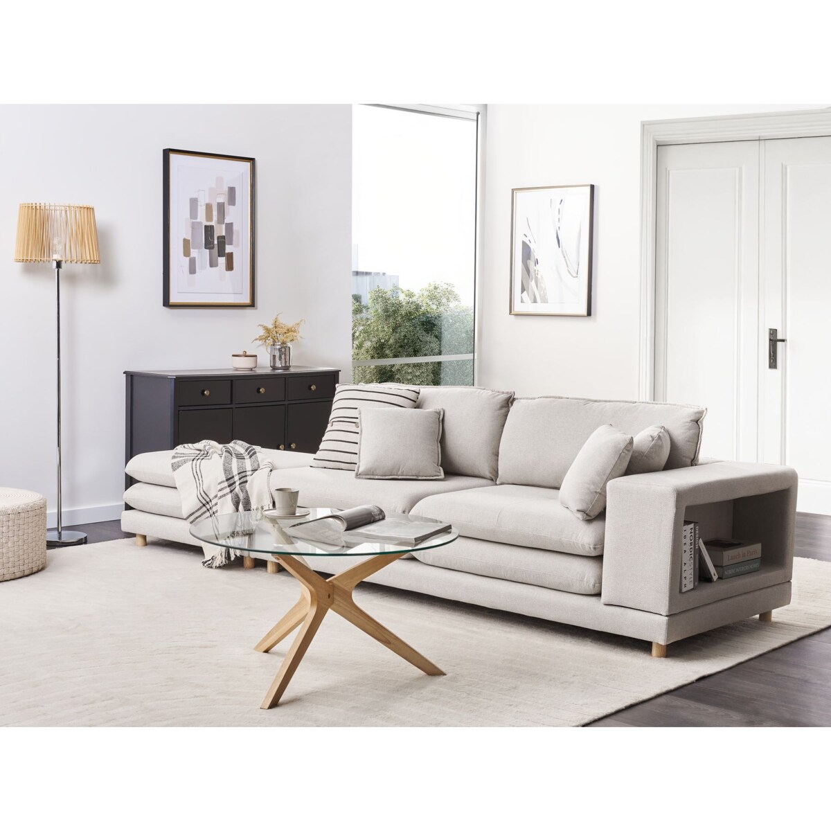 Sofa 2-osobowa z otomaną beżowa HEDEN